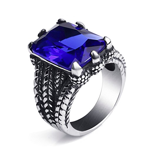 Elfasio mens stainless steel ring dragon claw sapphire …