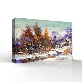 Canvas Wall Art - Winter Forest Snow Village Oil Painting - Modern Home Art Stretched and Framed Ready to Hang - 12x18 inches