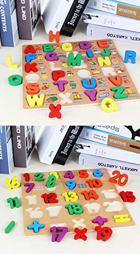 JBBERTH Wooden Puzzles Toddler Puzzles Alphabet Educational Toys Wooden Peg Puzzle for Toddlers (Set of 2) Numbers, Letters Puzzle Educational Toys Kids Jigsaw Puzzle