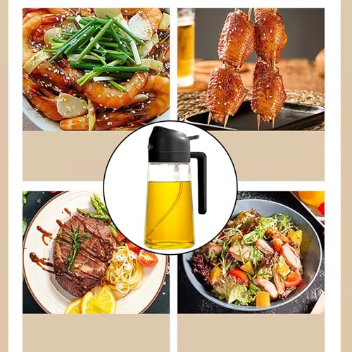Oil Spray Bottle Kitchen, Oil Sprayer for Air Fryer, Olive Dispenser with 2 Cleaning Brush, 2 in 1 Premium Glass Canola Oil Mister Bottles for Salad, BBQ, Cooking Appliances, (16oz/470ml) (Black)