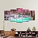 Wieco Art Waterfall 5 Piece Giclee Canvas Prints Wall Art Purple Forest Trees Pictures Paintings for Living Room Bedroom Home Decorations Modern Stretched and Framed Decorative Landscape Artwork