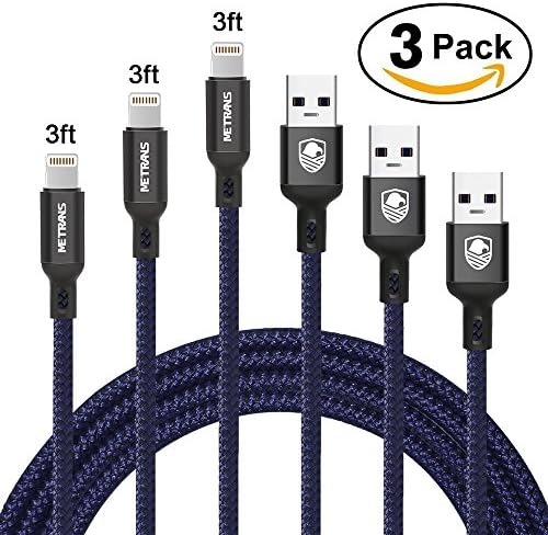 iPhone charger, Metrans Nylon Braided Lightning Cable [3-Pack] Charging And Syncing Cable for iPhone iPad and iPod (3.3ft/1m)