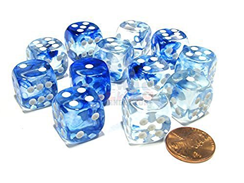 Chessex Dice d6 Sets: Nebula Dark Blue with White - 16mm Six Sided Die (12) Block of Dice