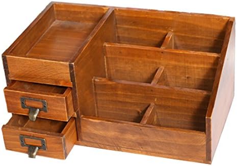 YIUHART Multi-Functional Wooden Desktop Cosmetics Storage Box with Drawer (Brown)