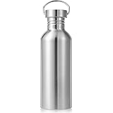 Volhoply 32oz Uninsulated Single Walled Water Bottle, Stainless Steel Reusable Water Bottles with Handle, BPA Free & Plastic Free 18/8 304 Metal Water Bottles for Camping, Hikers, Cyclists