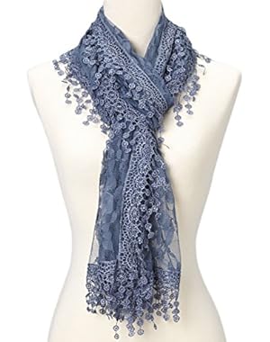 Lightweight Soft Leaf Lace Fringes Scarf shawl for Women