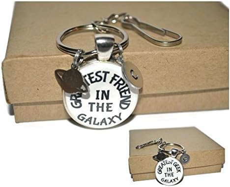Saturn greatest friend or geek in the galaxy zipper pull bag charm with initial