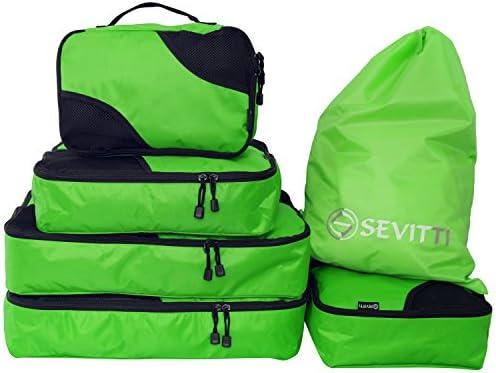 6 pcs Set - 5 Packing Cubes plus Shoe Bag/Laundry Bag – Travel Luggage Organizers for Suitcase and Bag