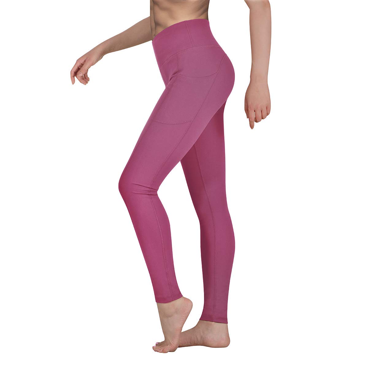 Gimdumasa High Waist Yoga Pants with Pockets Tummy Control Workout Pants for Womens 4 Way Stretch Yoga Leggings with Pockets for Sport Gym GI188 (Begonia Pink, XS)