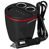SUNGOLDPOWER Black 12V/24V Car Cup Holder Charger Cigarette Lighter Splitter Car Charger Power Adapter With 4 USB Ports And 2 Cigarette Lighter Charging Sockets LED Fuse For Apple And Android Devices