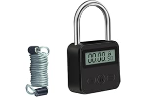 KENRONE Combination Lock,Metal Timer Lock,USB Rechargeable Time Timer Padlock with 1m Spring Rope,99 Hours Max Timing Self-Discipline Anti-Addiction Timed Padlock (Black)