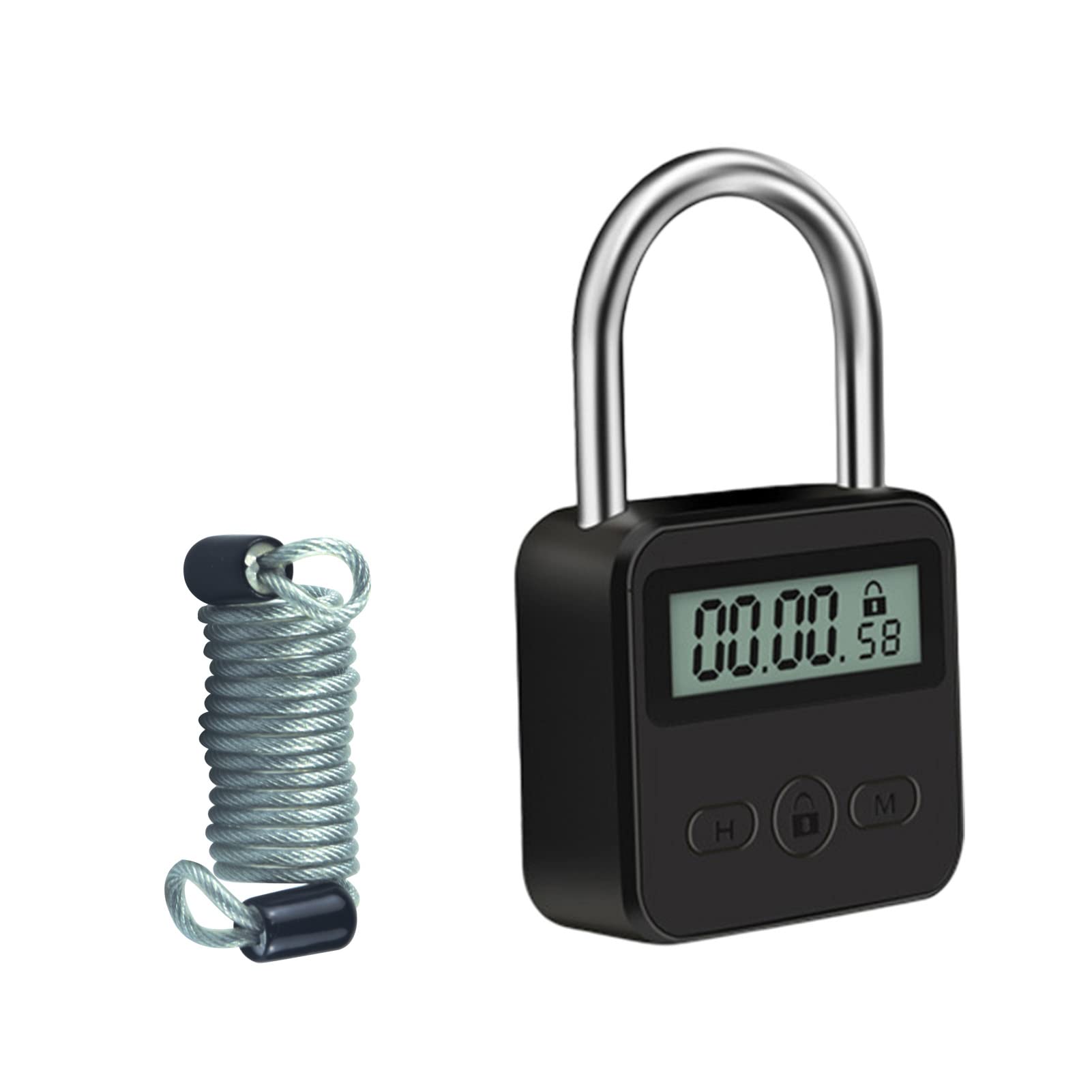 TenixLox Combination Lock,Metal Timer Lock,USB Rechargeable Time Timer Padlock with 1m Spring Rope,99 Hours Max Timing Self-Discipline Anti-Addiction Timed Padlock (Black)