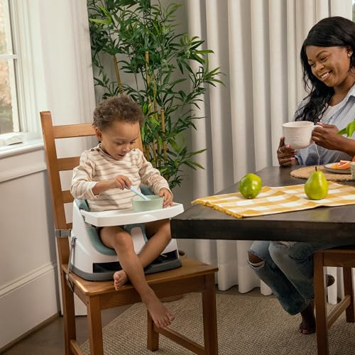INGENUITY BABY BASE 2-IN-1 BOOSTER FEEDING AND FLOOR SEAT WITH SELF-STORING TRAY – MIST