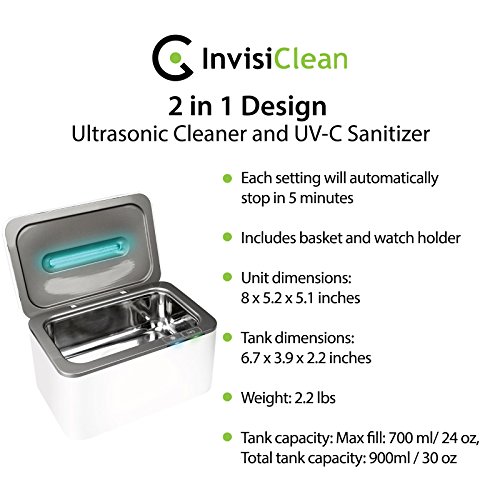 InvisiClean Ultrasonic Cleaner & UV Light Sanitizer Cleaning Machine
