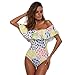 Hallegave Padded One Piece Mesh Panel Swimsuit Swimwear Monokini,Yellow,Large