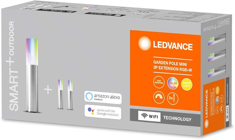 Luz de jardim LED inteligente com tecnologia WiFi, extensão por 3 mini postes para exterior, cores RGB intercambiáveis, compatível com Google e Alexa, SMART+ WIFI GARDPOLE MINI