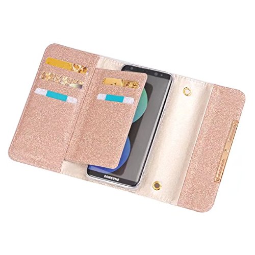 Samsung Galaxy S8 Plus Case, DMaos Bling Glitter Women PU Leather Wallet Credit Card Slot Money Handbag Magnetic Detachable with Chain Cute Lady - Rose Gold - Thumbnail 5