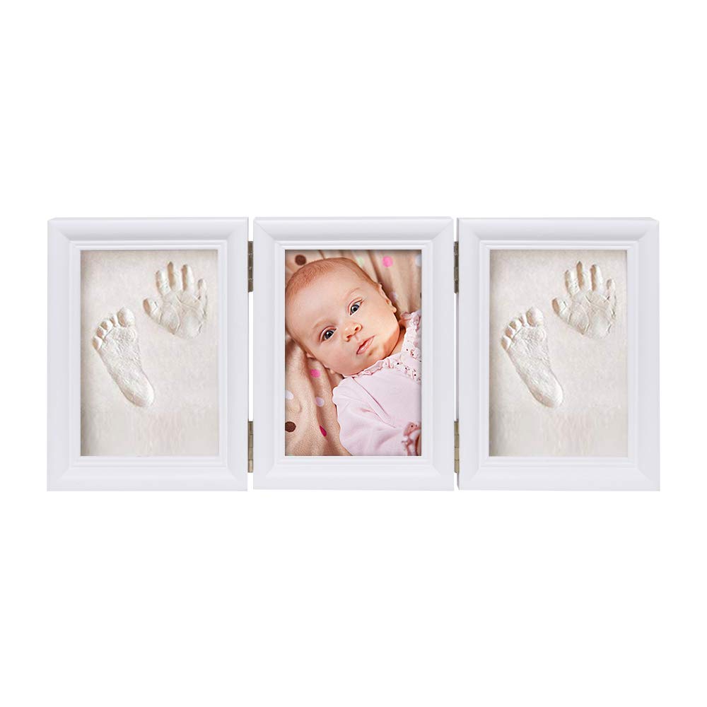 BabyIn Casting Keepsake Kit,Handprint Footprint Picture Frame Preserves Priceless Memories for Children Mom Baby,Registry Gifts Box for Boys and Girls(Off White, White)