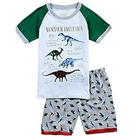 Dearbee "dinosaur" little boys shorts 2 Piece Pajama 100% Cotton(size:2-7 years) (7 Toddler(years), white green)