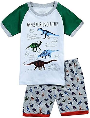 Dearbee "dinosaur" little boys shorts 2 Piece Pajama 100% Cotton(size:2-7 years) (6 Toddler(years), white green)