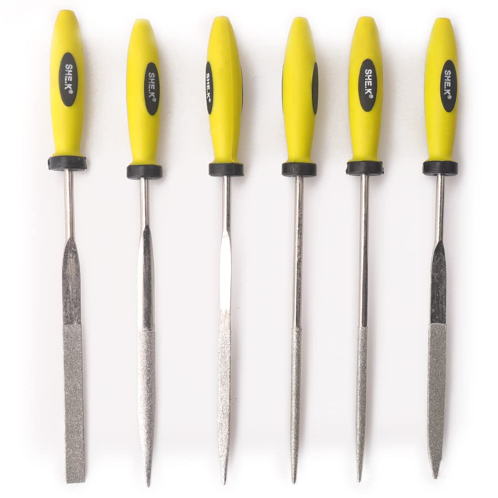 Oudtinx Diamond Needle File Set (6 Pieces) Including Flat Protector, Square, Triangle, Round and Half Round File 3 x 150mm