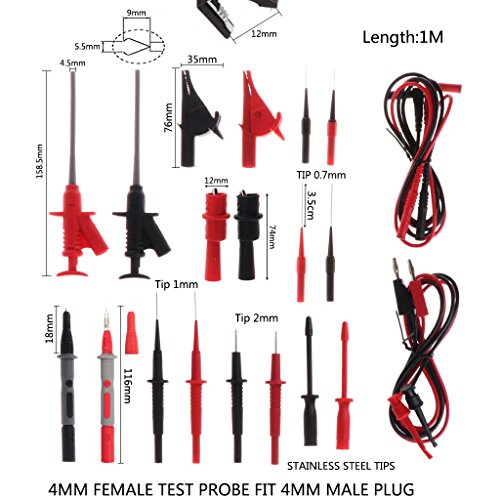 Kangnice 22pcs Multimeter Car Test Accessory Set 4mm Lead Cable Alligator Clips Probe Kit