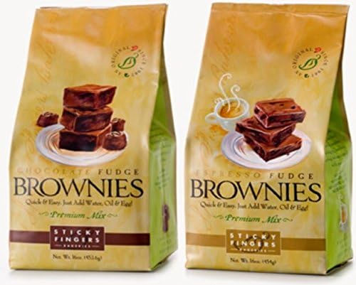 Sticky Fingers Chocolate Fudge and Espresso Fudge 16 oz. Premium Gourmet Brownie Mixes (One Of Each Delicious Flavor)