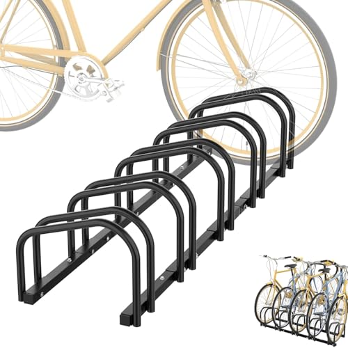 Beauenty 5 Bike Floor Parking Rack Stand,Bike Storage Stand Indoor/Outdoor Bicycle Storage Organizer Bike Front & Rear Wheel Rack Garage Parking Holder for Home Adult Kids Mountain Bike Road Bike