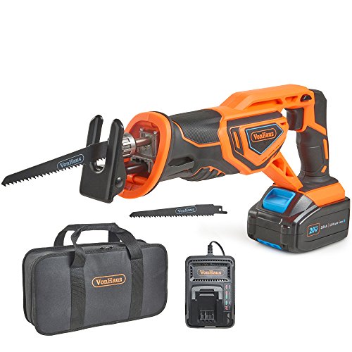 VonHaus 20V Max Akku Säbelsäge, Variabler Geschwindigkeitsschalter, 2 Sägeblätter für Holz, Hublänge 22 mm – inkl. Akku…