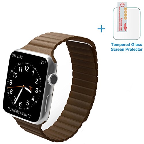 Apple Watch Band 38mm, Eoso Premium Soft Leather Loop Band with Strong Adjustable Magnetic Closure for 38mm Apple Watch Models(Leather Loop Brown,38mm)