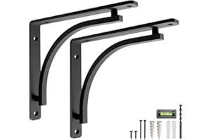 Classic Black Heavy Duty Shelf Brackets 12 inch by Balin Designs – L Bracket, Wall Mounted Support, Shelving Metal Bracket, Decorative Shelf Brackets, with Hardware Included, Set of 2