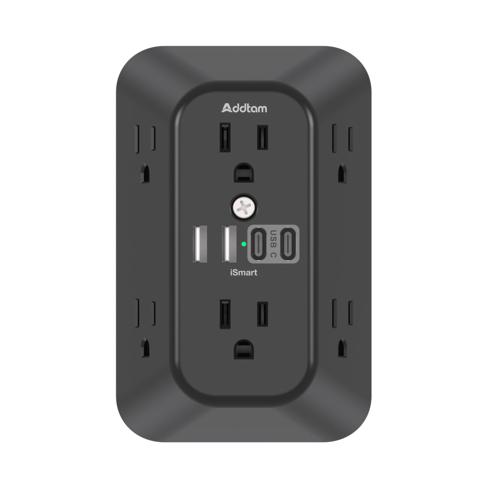 Addtam Surge Protector Outlet Extender, 6-Outlet Splitter with 4 USB Wall Charger(2 USB-C Ports), Multi Plug Wall Outlet 1800J Power Strip for Home Office Dorm Room Essentials, Black