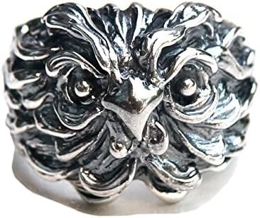 Kham Gothic Ring Oxidized Handcraft 925 Sterling Silver Vintage Owl Bird Band Ring for Men