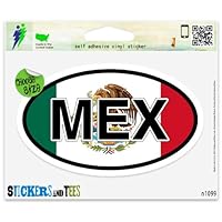 MEX Mexico Flag Oval Vinyl Car Bumper Window Sticker 3" x 2"