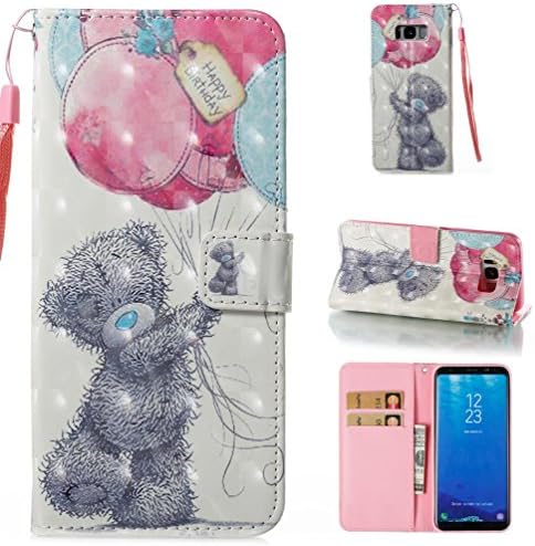 Galaxy S8 Plus Case,Firefish [Slim Fit]3D Painted Case[Magnetic Closure] Credit Card Pockets Folio Flip Wallet Case Full-Body Protective Wristlet Strap Cover for Samsung Galaxy S8 Plus(6.2 Inch) -Bear
