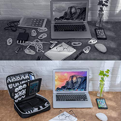 Travel Electronics Organizer, Vogek Waterproof & Shockproof Double Layer Universal Travel Organizer Electronics Accessories Bag Cable Storage Bag for Cables, Portable Chargers, iPad (Up to 9.7")
