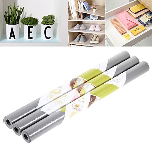 amorus 3 Rolls EVA Shelf Liners for Kitchen Cabinet Drawer Non-Adhesive Refrigerator Mats for Shelves Washable Pad Mat, 17.7 x 59 inches - Grey