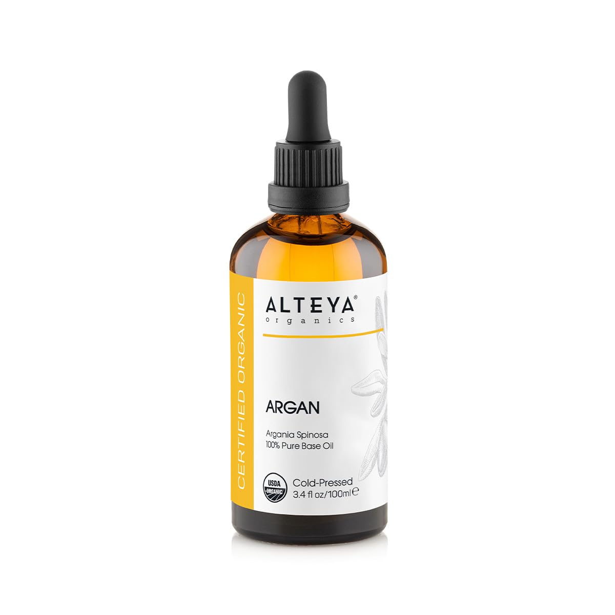 Alteya Organic Argan Oil 100ml - 100% USDA Certified Organic Pure Natural Cold Pressed Argan Carrier Oil - Moisturising, Nourishing, Premium Therapeutic Grade Skin Treatment