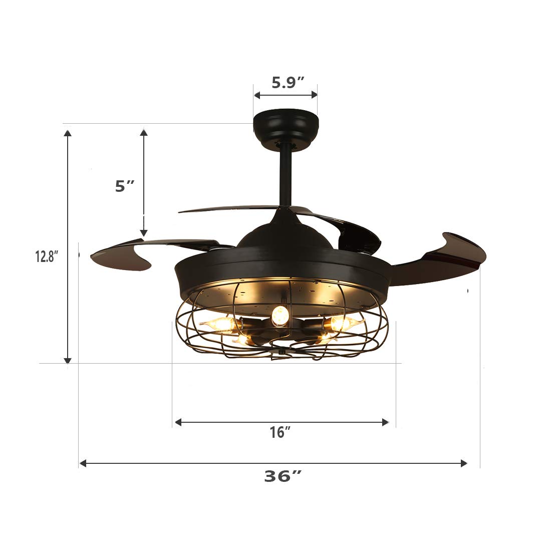 Industrial Ceiling Fan Vintage Retractable Chandelier Fan With Lights And Remote 3 Color Changing Caged Fan Silent Motor For Farmhouse Dining Room Living Room Bedroom 36 Black Electronics Cjp Org In