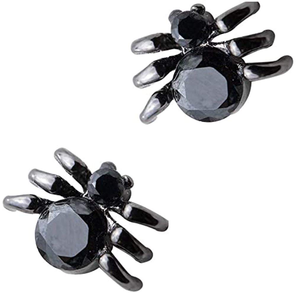 Black Daimond CZ Spider Stud Earrings Sterling Silver for Women Girls Personalized Cool Punk Cubic Zirconia Ear Studs Earring Unisex Trendy Party Fashion Cute Animal Jewelry