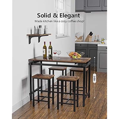 MIERES 5 Pcs Dining Table Set, kitchen Table and Chairs for 4 Kitchen Counter with Bar Height Stools, Ideal for Pub︱Home︱Farmhouse Restaurant︱Cafe, MDF Top & Steel Frame 51MOGjawTJL