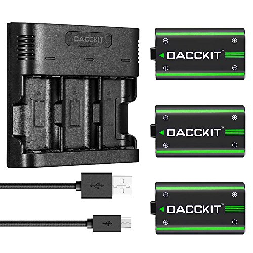 DACCKIT 2500mAh Rechargeable Batteries(3-Pack) with 3-Channel Charger Compatible with Xbox One X, Xbox One S, Xbox One Elite Wireless Controller