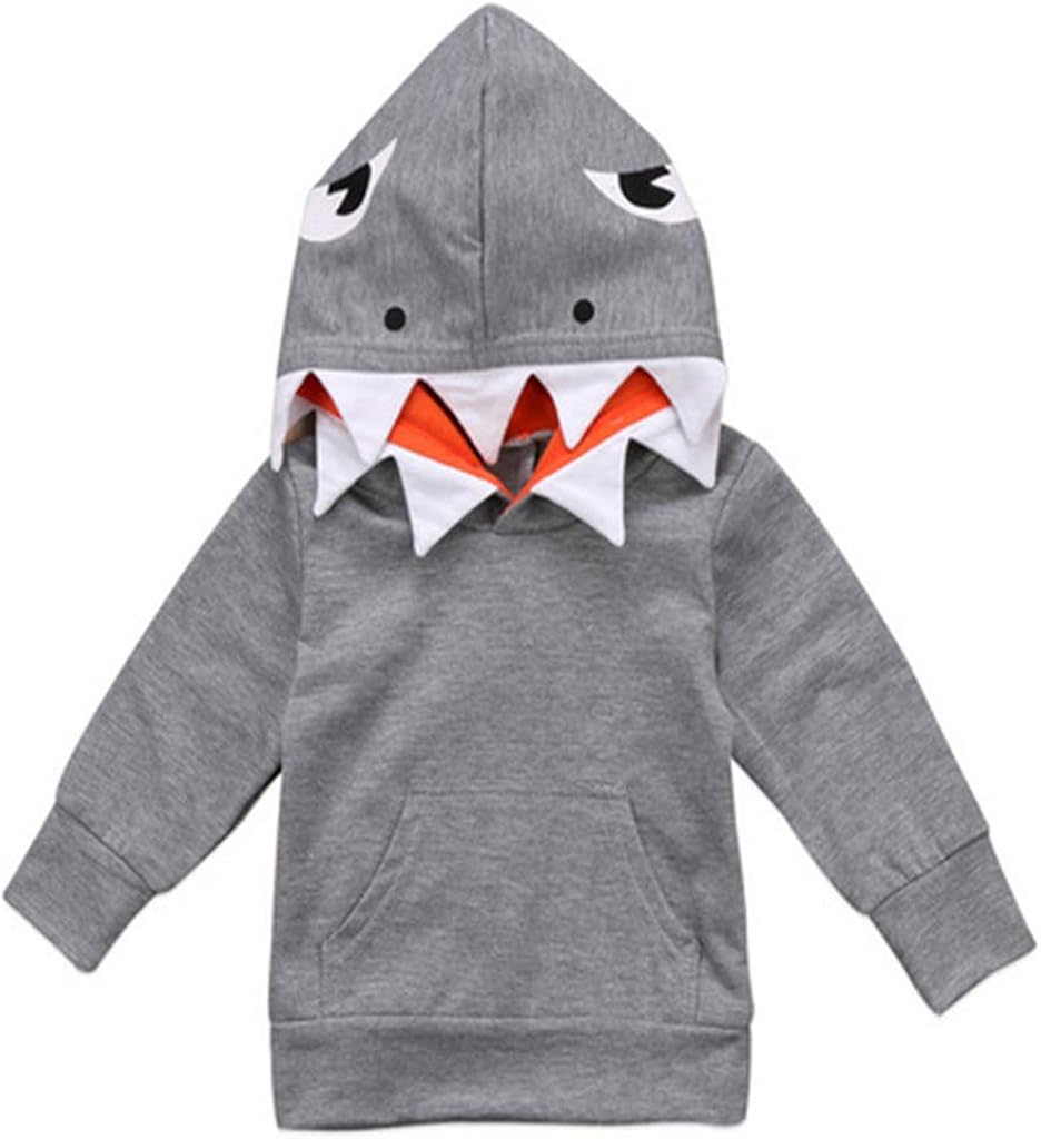 Unisex Baby Autumn Winter Shark Hooded Sweatshirt Boys Girls Hoodies Kangaroo Muff Pockets & Shark Fin