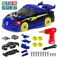 Take Apart Racing Car Toys with Drill Tool, STEM 26 Pieces Racing Car Toy Kit Vehicle Assembly Set with Lights & Engine Sounds, Building Your Own Car Toy Set Gifts for Kids, Boys & Girls