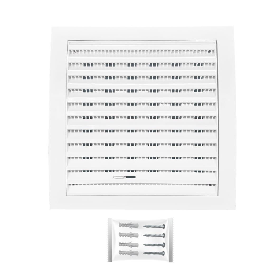 H&C VENT White Ventilation Grille with Slider and Insect Protection 7,5 x 7,5Inch / 190 x 190mm │ Vent Cover │ Extractor Air Vent Covers for Inside and Outside │ Pipe Covers for Wall Door Window