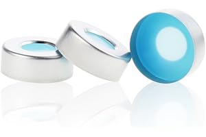 ALWSCI Aluminum Crimp Seal (10 mm Hole) with 20mm Natural PTFE/Blue Silicone Septa 3.0 mm Thick for Headspace Vial, 20 mm Clo