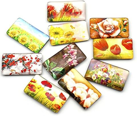 Poproo 10 Pack Rectangle Fridge Magnets Colorful Kitchen Magnets - Flower Glass Refrigerator Mangets for Whiteboard, Locker, Map, Calendar, Magnetic Picture Frame - Fun Decor
