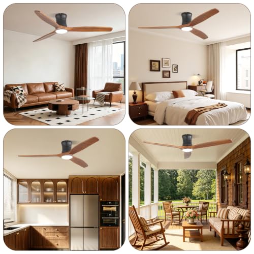 Sofucor Smart Ventilador de Techo con Luz, 132cm Madera Maciza Ventilador de Techo con Alexa/APP/WiFi, Mando a Distancia, DC, 3 Temperaturas de Color, Temporizador, 6 Velocidades para Salón