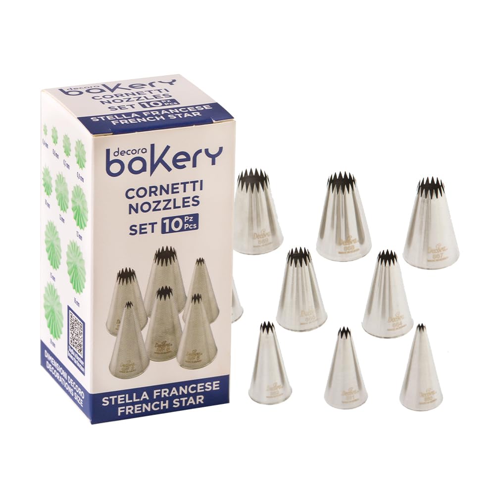 DECORA Set 10 French Star NOOZLES, Acciaio Inossidabile, Steel, 30 x 30 x 30 cm