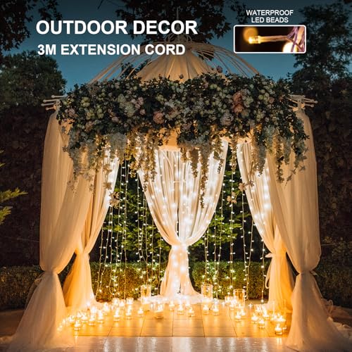 A.bigwhale Curtain Lights Outdoor with Plug, LED Lights Christmas Garlands Luminous 3 x 2 m, 8 Modes Waterfall Light for Indoor Outdoor Wall Decorated Window Wedding Party Birthday Balcony Garden